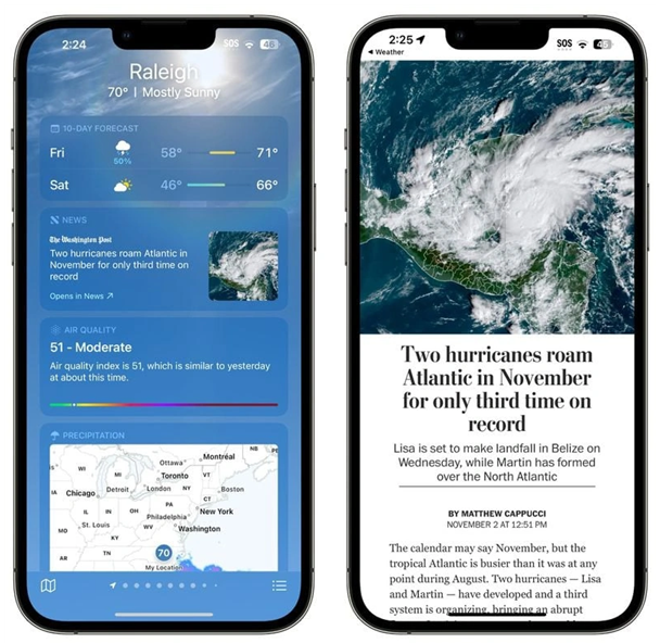 南岸苹果14维修分享iPhone 14手机如何看天气时顺带看新闻 